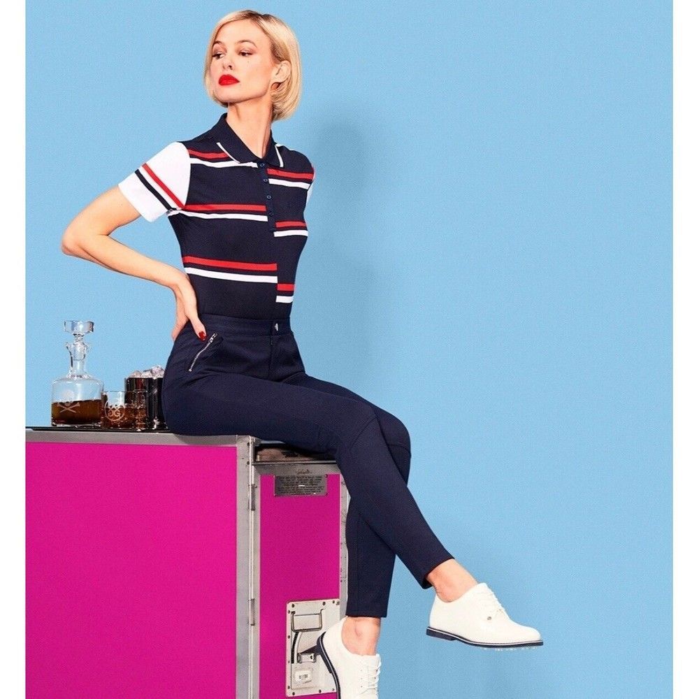 G/Fore Womens Offset Stripe Polo Top XS Red White Blue Womens Golf